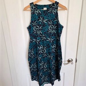 Blue Leaf Pattern Sleeveless Dress